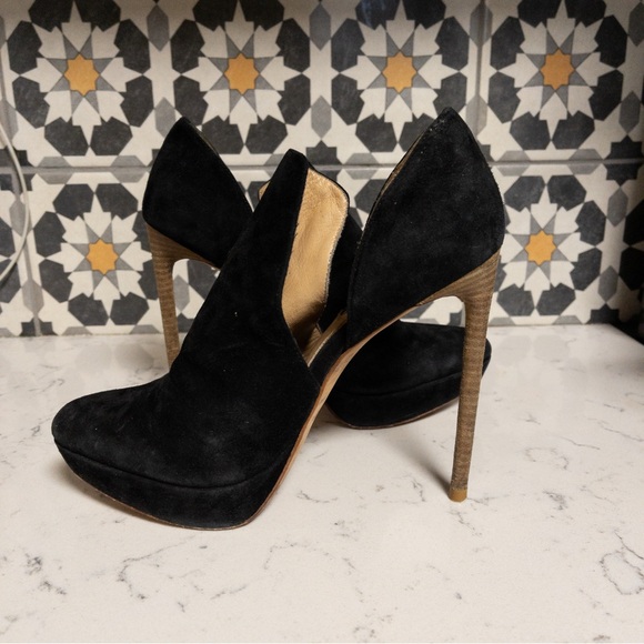 Rachel Zoe Double D'Orsay Black Leather Stacked Stiletto Heels Size 8 - Picture 7 of 10